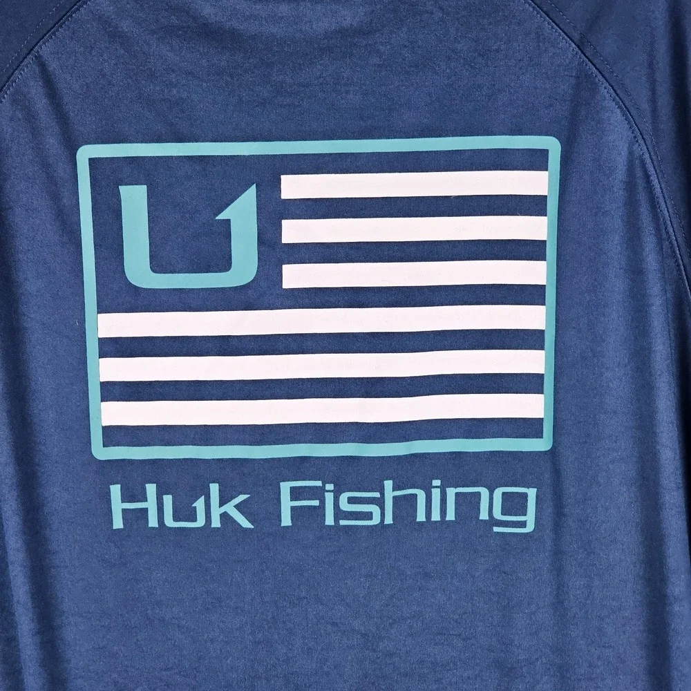 Huk Fishing Tee‎ Shirt Mens 2XL Performance American Flag Long Sleeve